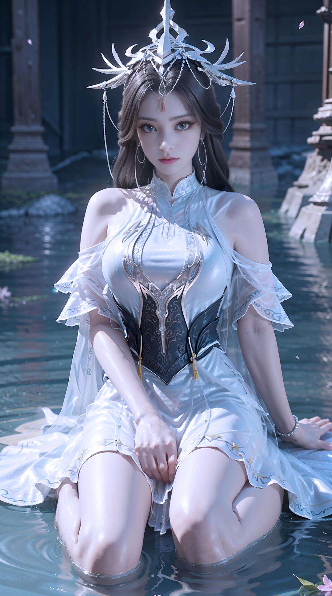 绝色仙子水中嬉戏图