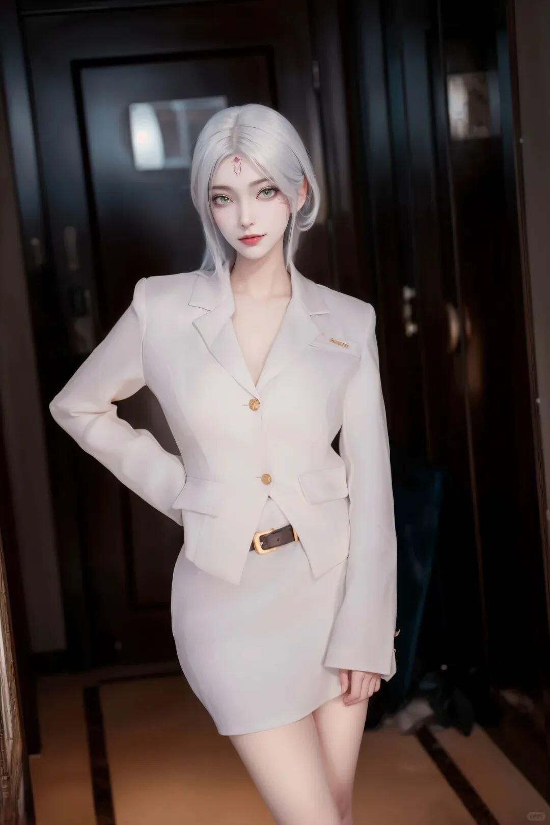 银发佳人白色制服诱惑 Silverhaired beauty white uni