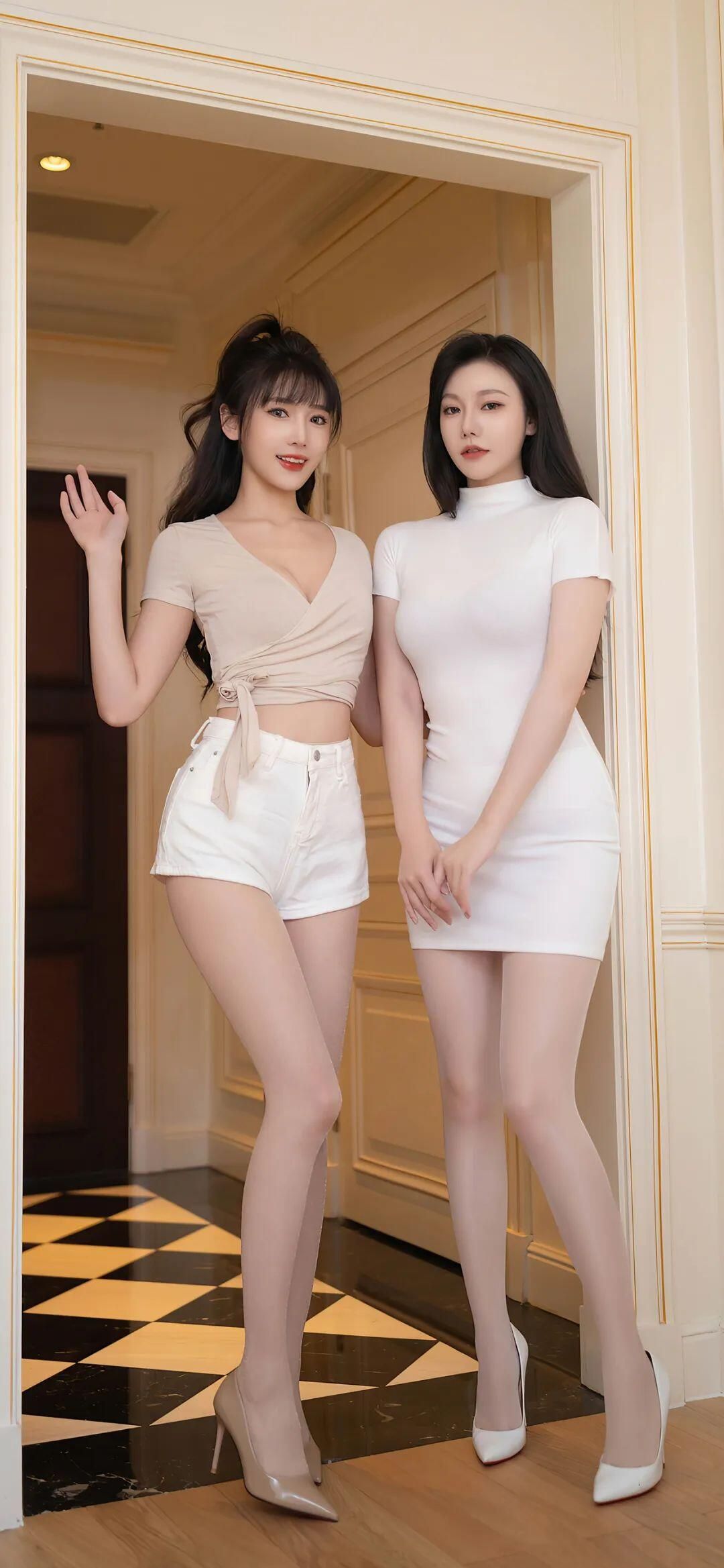 酒店走廊的秘密：两位美女的诱惑邂逅(美女写真，丝袜，短裙，性感身材) The s