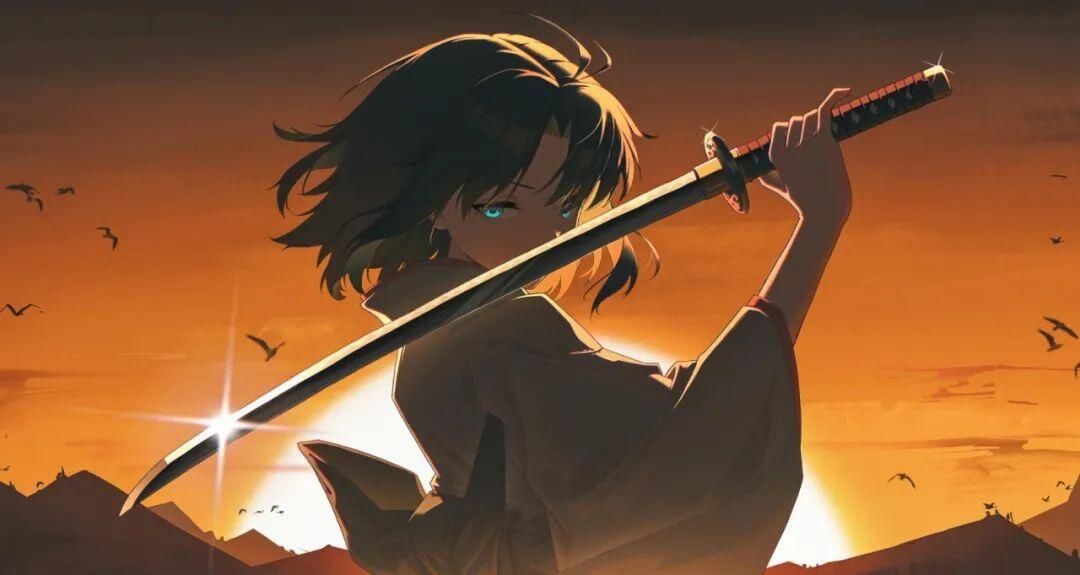 落日武士少女：夕阳西下，她拔刀而立，眼神中透露出无限的杀气与魅惑。和服下的曼妙身