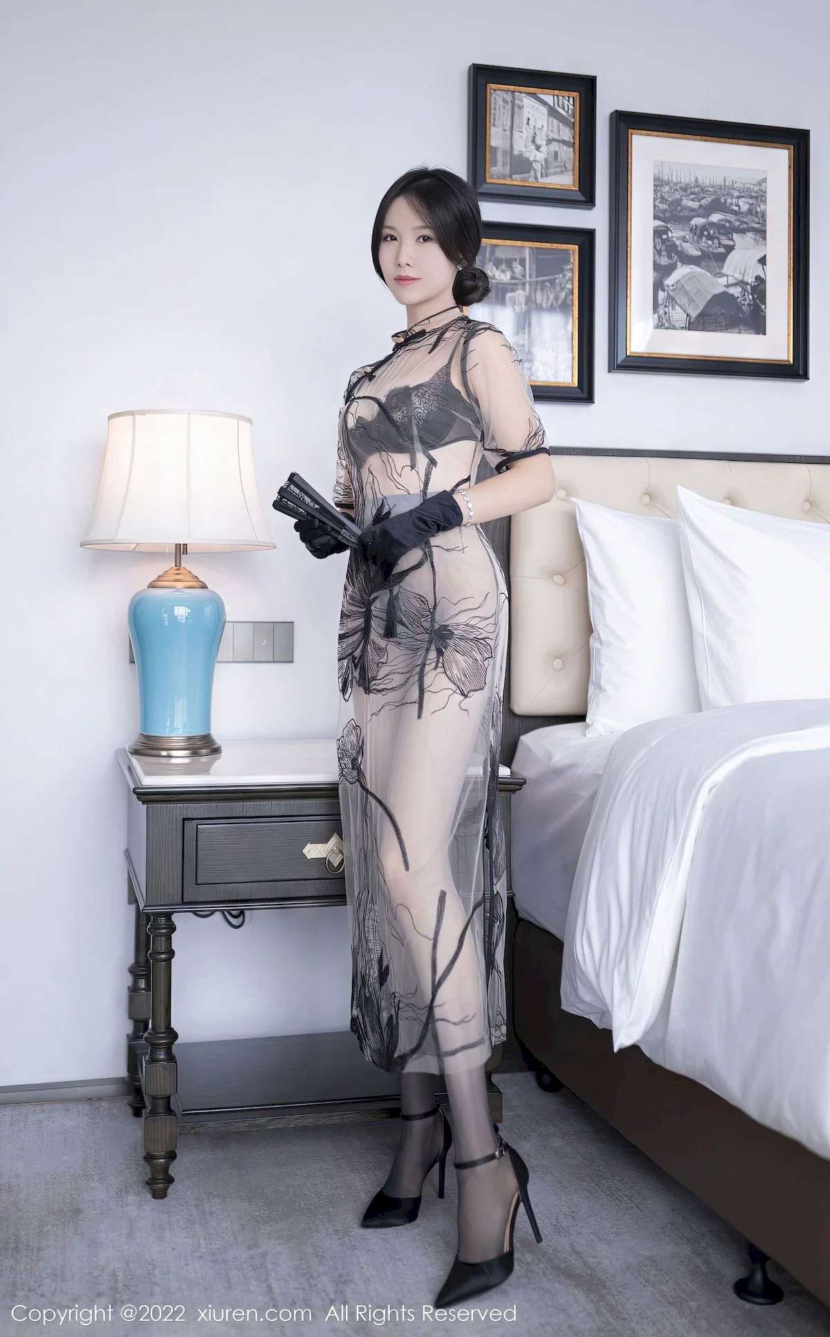 模特利世酒店写真旗袍灰丝美腿性感写真集 Model Li Shi Hotel Photo Cheongsam Grey Silk Beautiful Legs Sexy Photo Album