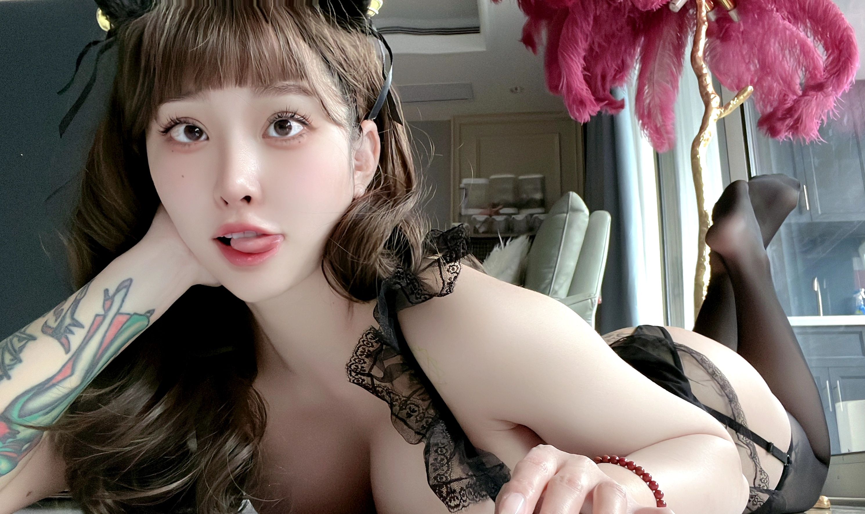 宋昱欣性感写真：居家诱惑，丝袜美腿，黑色蕾丝内衣写真集 Song Yuxin&rsquo;s