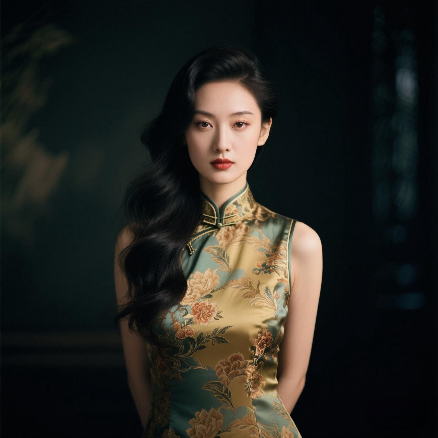 旗袍美人：一袭青绿，勾勒出曼妙身姿，眼神妩媚动人，令人沉醉 Cheongsam