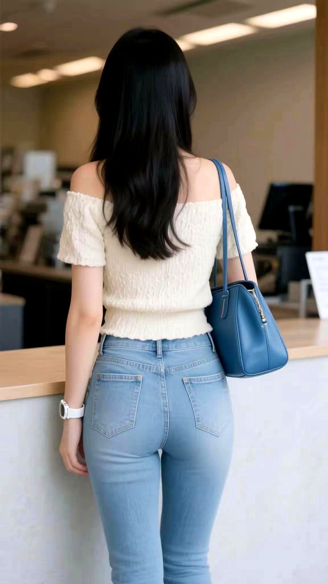 牛仔裤下的完美曲线：街拍女神的火辣身材引爆全城 Perfect curve un